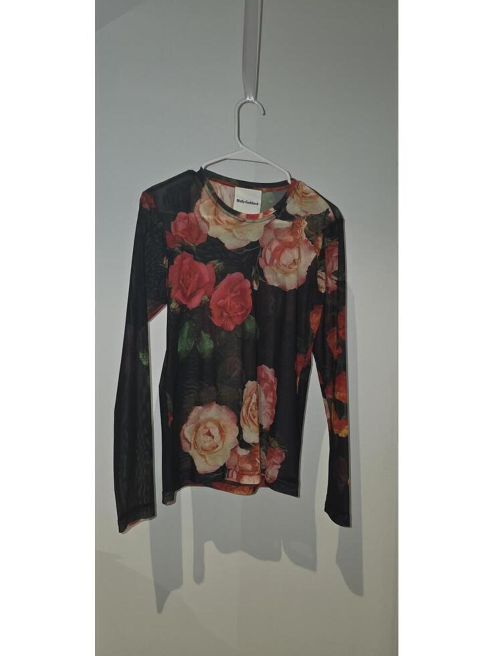 Molly Goddard - Rose Mesh Molly Goddard Womens Black Floral Mesh Long Sleeve Top